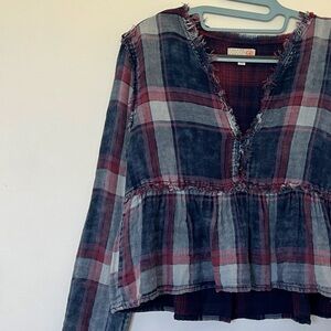 NEW Gianni Bini Plaid Babydoll Blouse